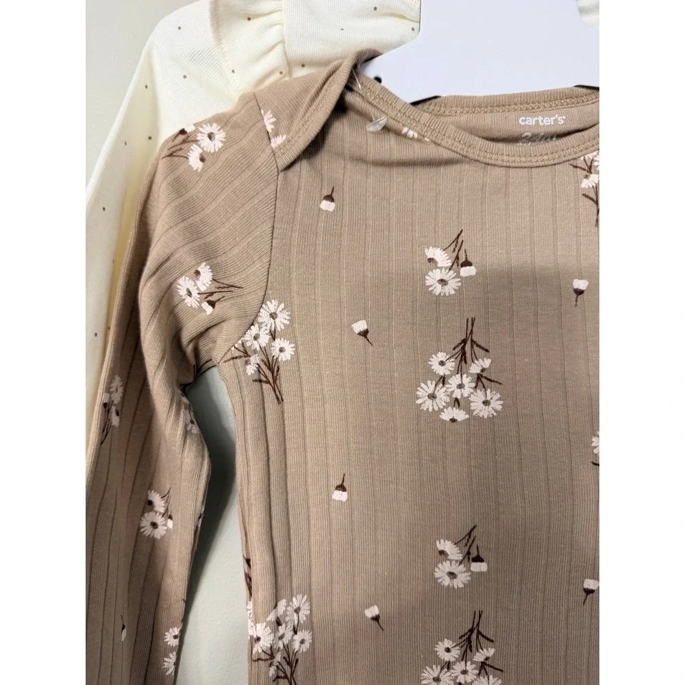 Carter's‎ 3pc Bodysuit Pant Set Baby Girl NB Tan Floral Ribbed NWT